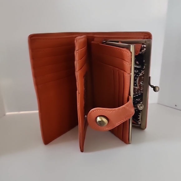 Orange Wallet Folding 17 Credit Card Holder Slots Patterned Interior Vintage - Picture 12 of 13